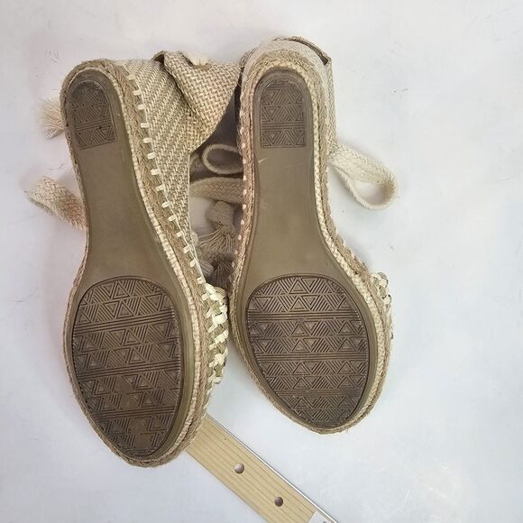 Womens Amiani Espadrille Wedge Sandals Sz 10 Cream Ankle Tie Strap Casual S0116 - Picture 8 of 9